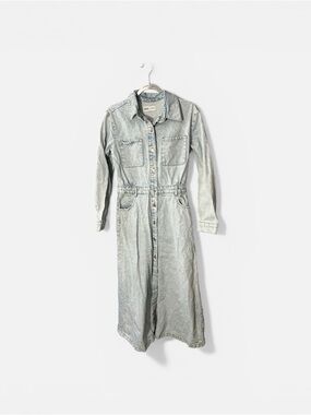 Zara Light Acid Wash Denim Button Up Maxi Dress Shirt Dress Womens Sz M